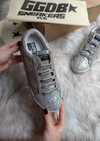 Golden Goose Deluxe Simli Gümüş Kadın Spor Ayakkabı - Görsel 6
