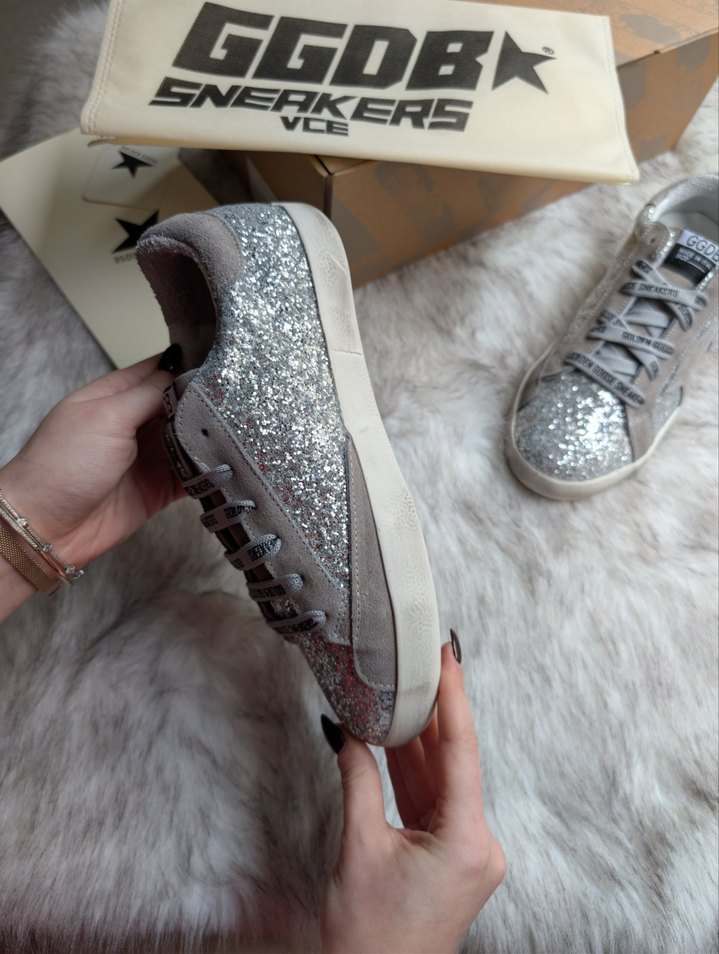 Golden Goose Deluxe Simli Gümüş Kadın Spor Ayakkabı - Görsel 5