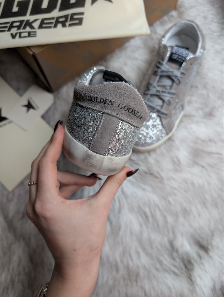 Golden Goose Deluxe Simli Gümüş Kadın Spor Ayakkabı - Görsel 4