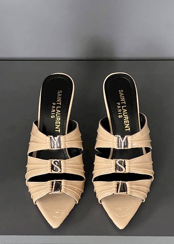 Yves Saint Laurent Bej Rugan Topuklu Terlik - Görsel 2