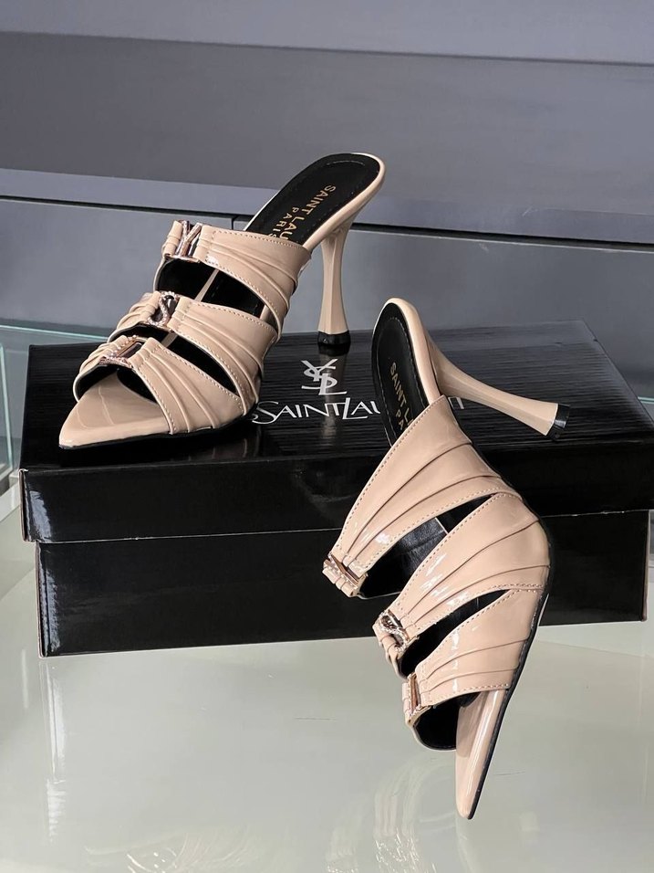 Yves Saint Laurent Bej Rugan Topuklu Terlik - Görsel 3