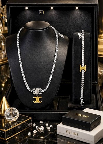 Celine Zincir Detaylı Gold Kadın Takı Seti - Görsel 3