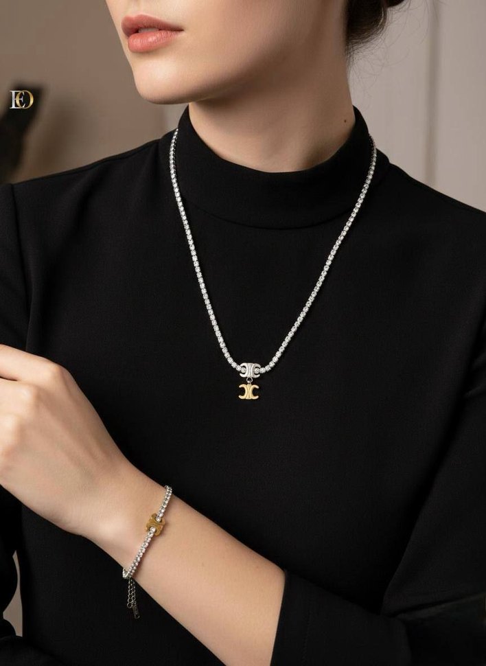 Celine Zincir Detaylı Gold Kadın Takı Seti - Görsel 2