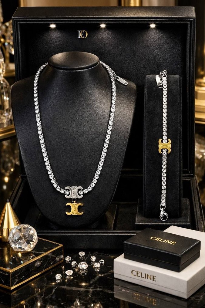 Celine Zincir Detaylı Gold Kadın Takı Seti - Görsel 3