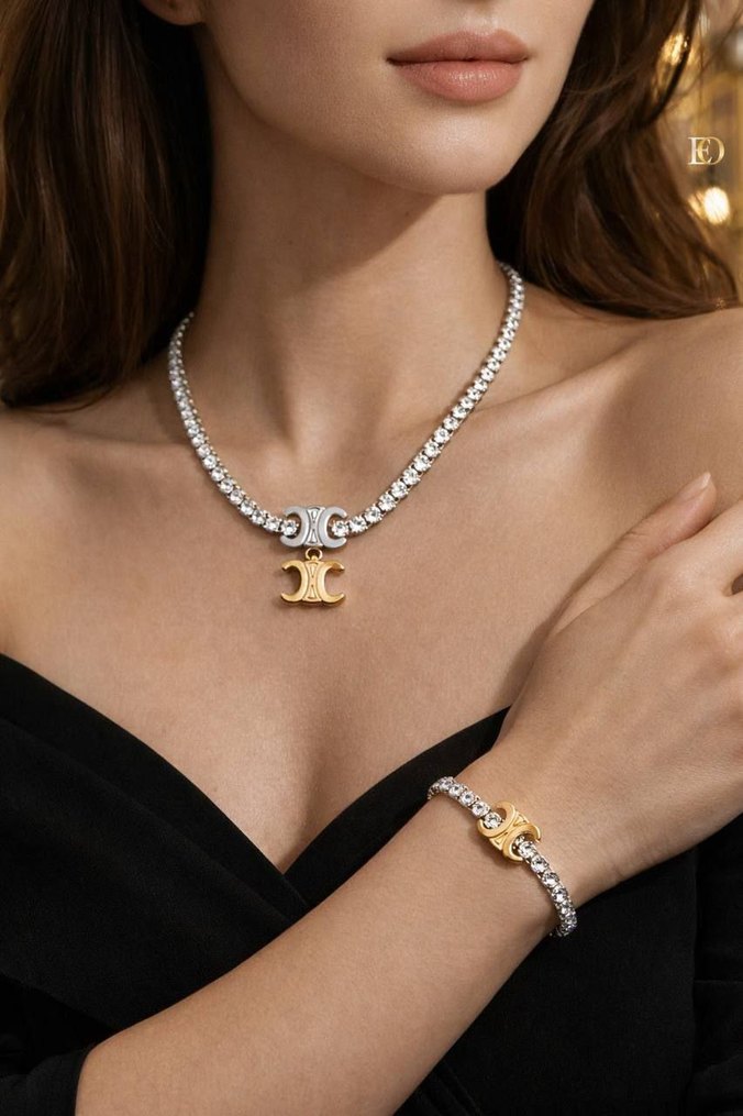 Celine Zincir Detaylı Gold Kadın Takı Seti - Görsel 4