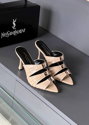 Yves Saint Laurent Bej Stiletto Topuk Terlik - Görsel 3