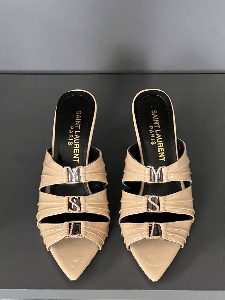 Yves Saint Laurent Bej Stiletto Topuklu Terlik - Görsel 3