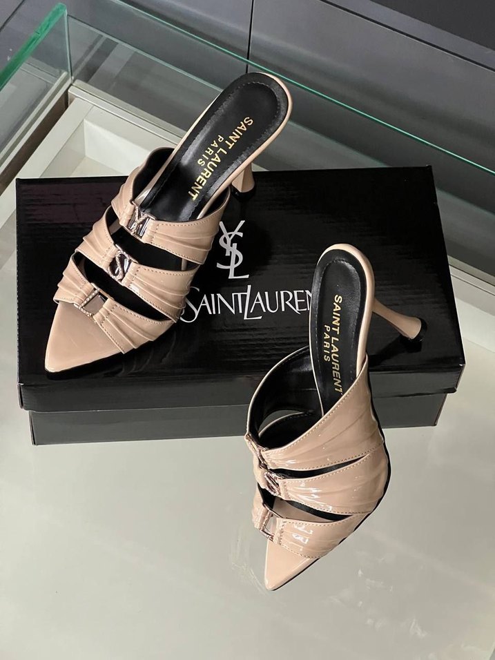 Yves Saint Laurent Bej Stiletto Topuklu Terlik - Görsel 5