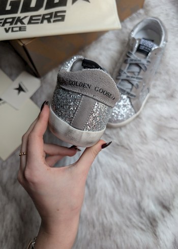 Golden Goose Deluxe Simli Gümüş Kadın Spor ayakkabı - Görsel 6