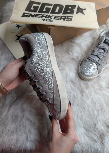 Golden Goose Deluxe Simli Gümüş Kadın Spor ayakkabı - Görsel 7