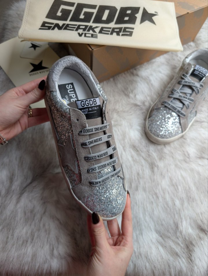 Golden Goose Deluxe Simli Gümüş Kadın Spor ayakkabı - Görsel 3