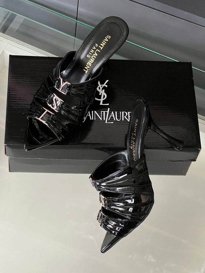 Yves Saint Laurent Siyah Rugan Stiletto Terlik - Görsel 4