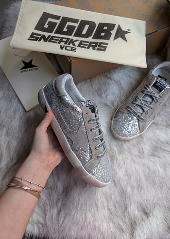 Golden Goose Deluxe Simli Gümüş Kadın Spor ayakkabı - Görsel 5