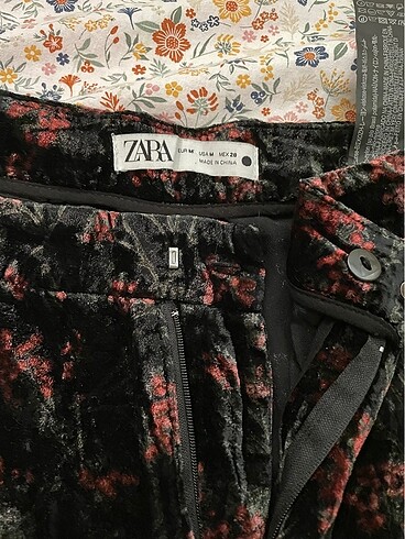 m Beden siyah Renk Çiçekli kadife zara pantolon
