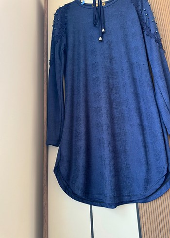m Beden Lacivert Triko Midi Tunik