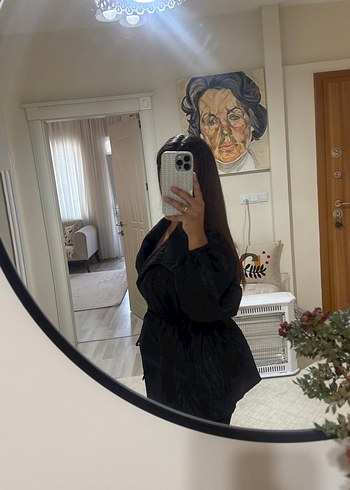 m Beden siyah Renk Kadın Siyah Midi Uzun Kollu Gevşek Kesim Giyim