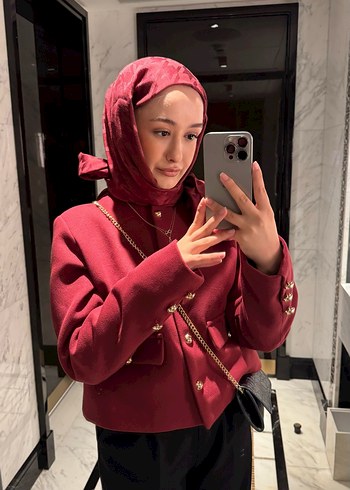 Bordo Düğmeli Kadın Ceket