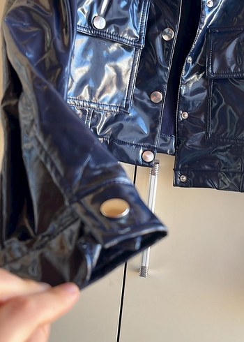 Parlak Mavi Deri Kadın Ceket - Görsel 2