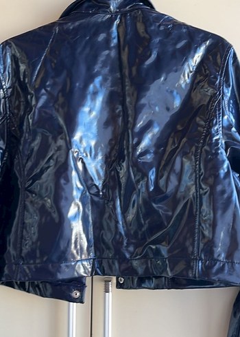 Parlak Mavi Deri Kadın Ceket - Görsel 4