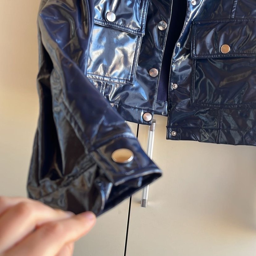 Parlak Mavi Deri Kadın Ceket - Görsel 2