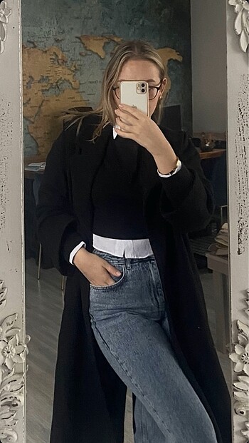 Siyah uzun kaşe kaban