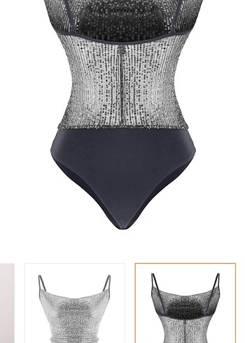 Parlak Payetli Gri Mini Monokini - Görsel 2