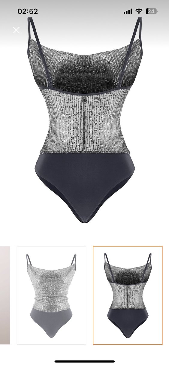 Parlak Payetli Gri Mini Monokini - Görsel 2