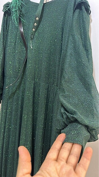 Taşlı omuz detaylı balon kol abiye - Görsel 2