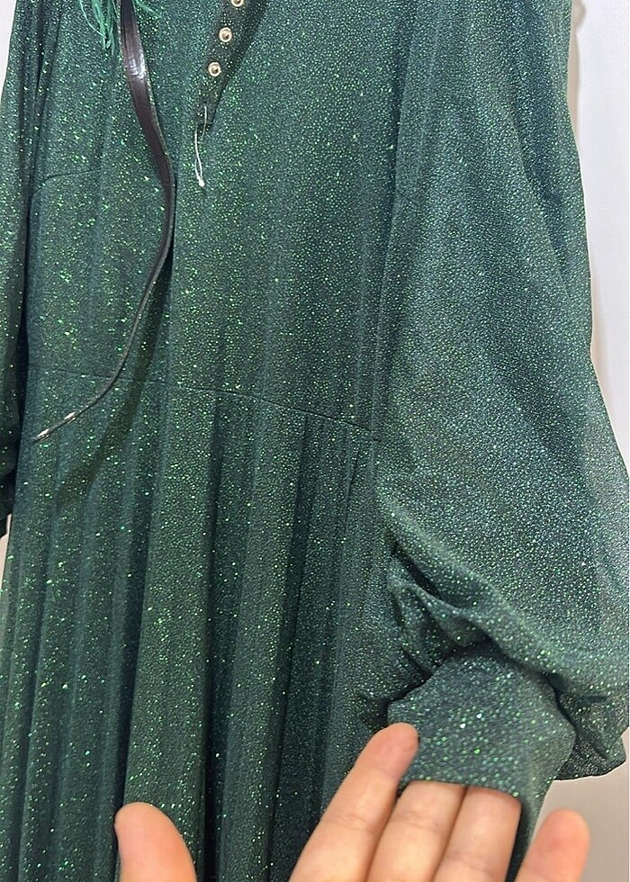 Taşlı omuz detaylı balon kol abiye - Görsel 2