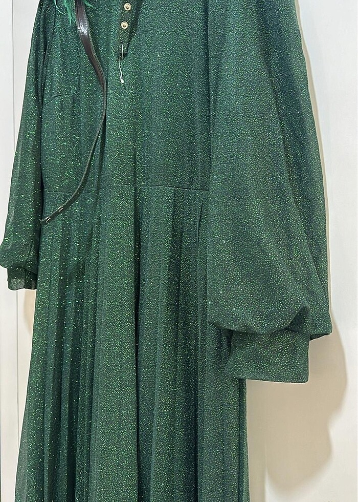 Taşlı omuz detaylı balon kol abiye - Görsel 3