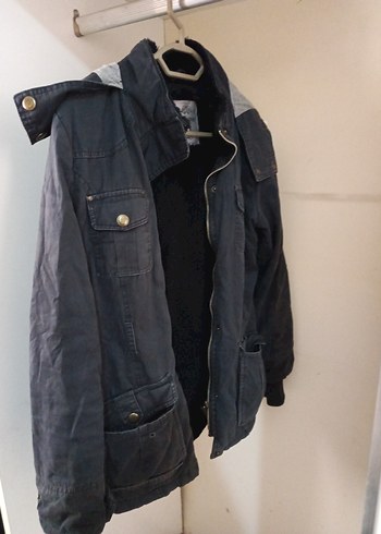 Gri Düğmeli Denim Kadın mont