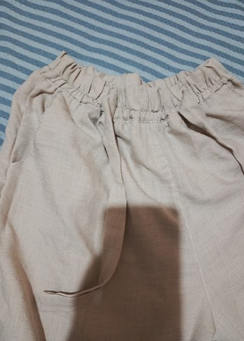 Bej Keten Hamile Şortu Mini Rahat Kesim - Görsel 4