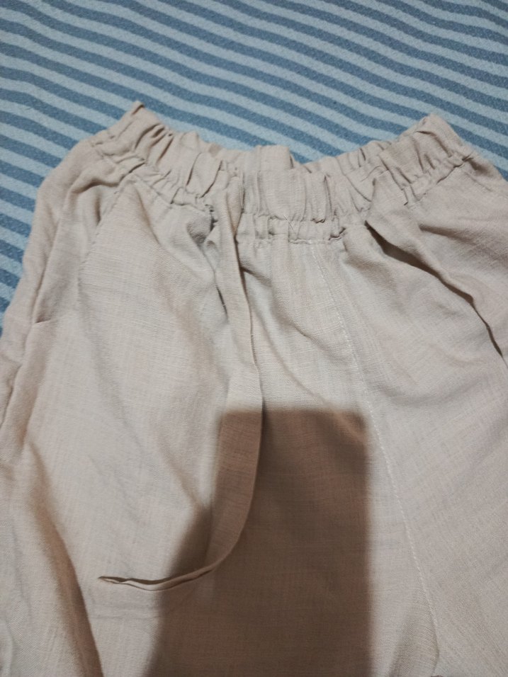 Bej Keten Hamile Şortu Mini Rahat Kesim - Görsel 4