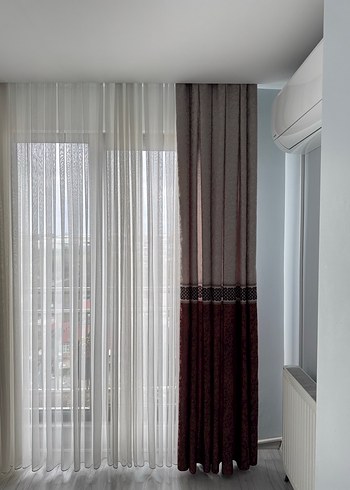 Modern Klasik Bordo ve Gri  fon Perde 4 adet - Görsel 3