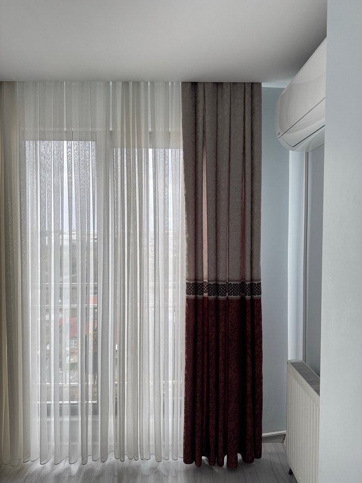 Modern Klasik Bordo ve Gri  fon Perde 4 adet - Görsel 3