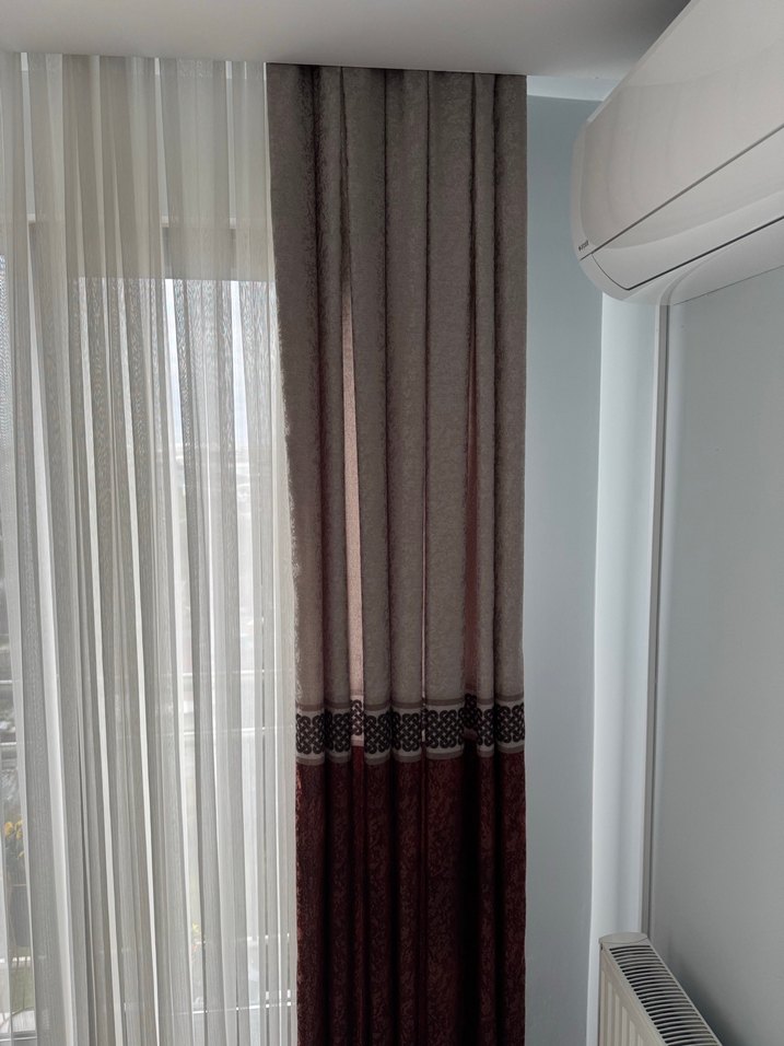 Modern Klasik Bordo ve Gri  fon Perde 4 adet - Görsel 2