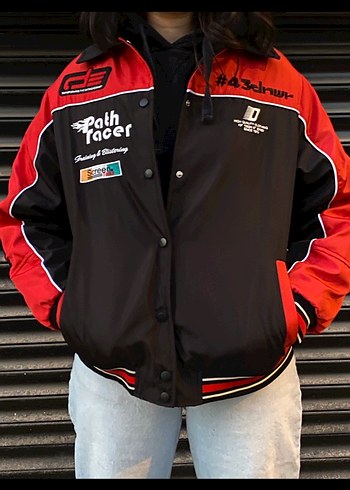 Kırmızı Baskılı Bomber Ceket - Görsel 3