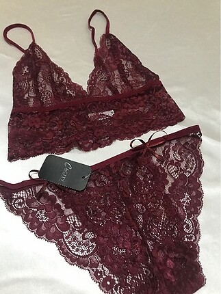 Bordo dantelli bralet takımı