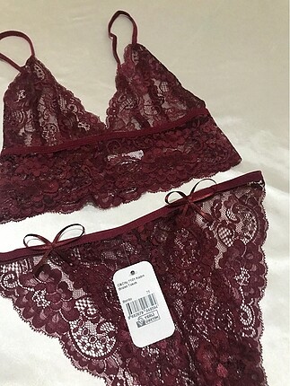 36 Beden Bordo dantelli bralet takımı
