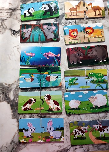Çocuklar için Hayvan Temalı Renkli Ahşap Puzzle