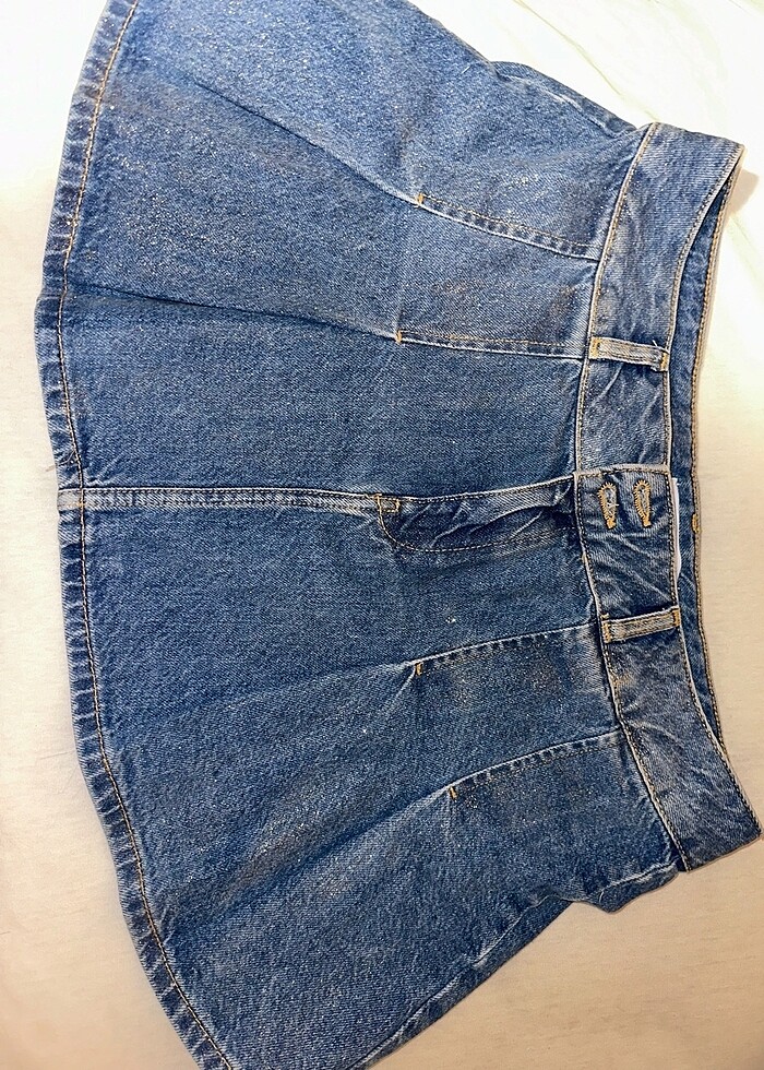 Zara hafif parıltılı jean etek - Görsel 5