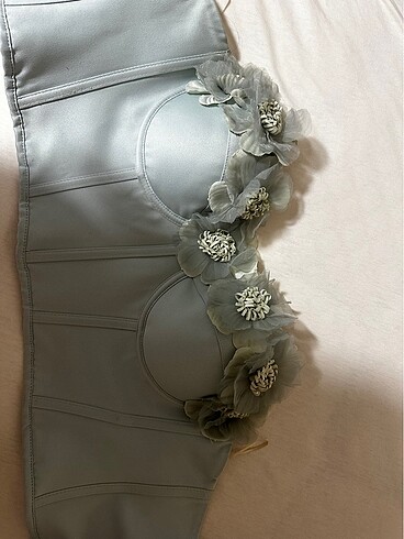 Su yeşili çiçekli korse büstiyer - Görsel 6