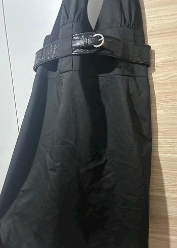 Siyah Midi Halter Yaka Kemerli Elbise - Görsel 5