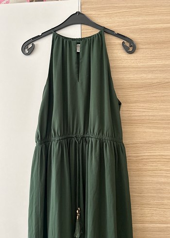 Koyu Yeşil Bohem Uzun Kolsuz Elbise - Görsel 3
