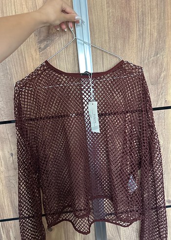 Bordo Örgü Uzun Kollu Bluz - Görsel 2