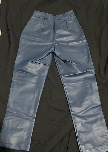 Düğmeli Mavi Deri Kadın havuç Pantolon - Görsel 5