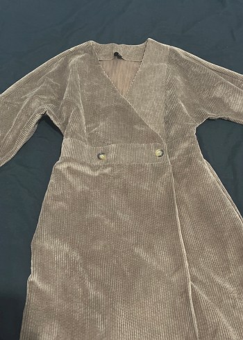 Kahve Kadın Uzun Kollu Düğmeli Elbise - Görsel 2