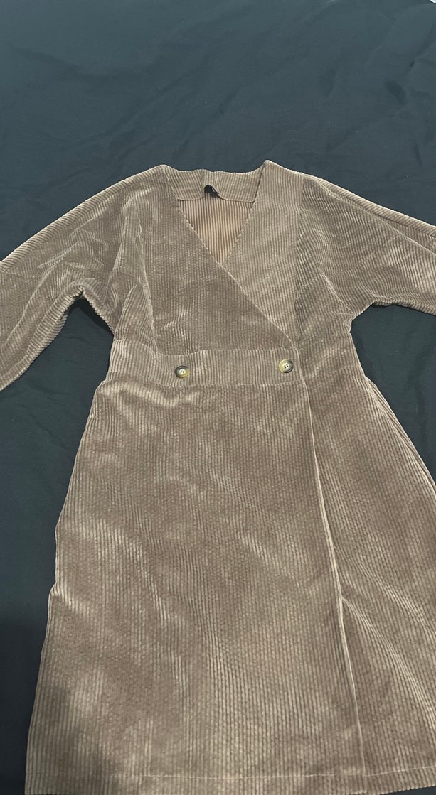 Kahve Kadın Uzun Kollu Düğmeli Elbise - Görsel 2