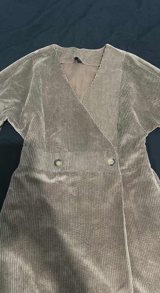 Kahve Kadın Uzun Kollu Düğmeli Elbise - Görsel 4