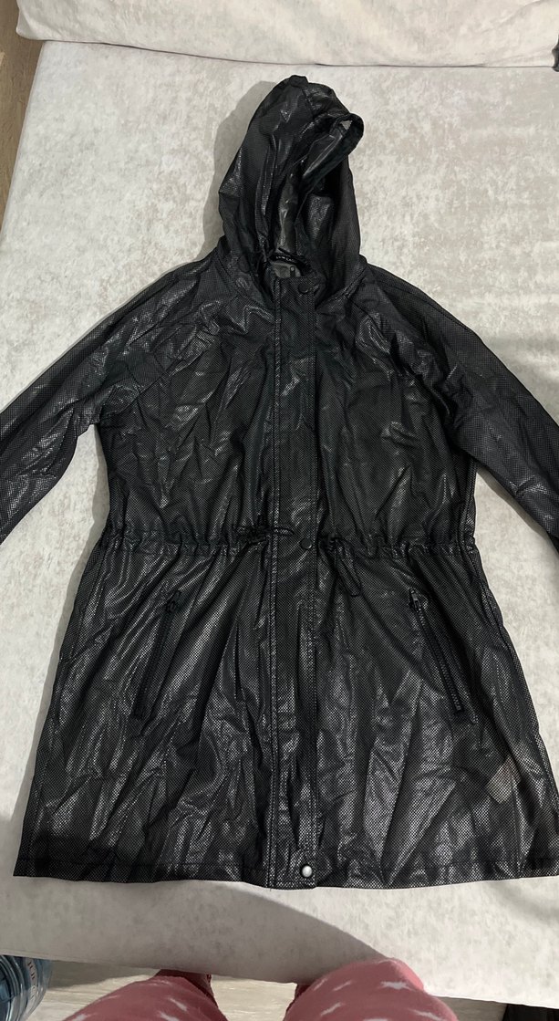 Siyah Uzun Kadın yağmurluk - Görsel 2